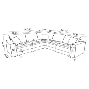 English Elm Azure Corduroy Modular Sectional Sofa Retro Tufted Five Piece L-shape Lounge B062S01409