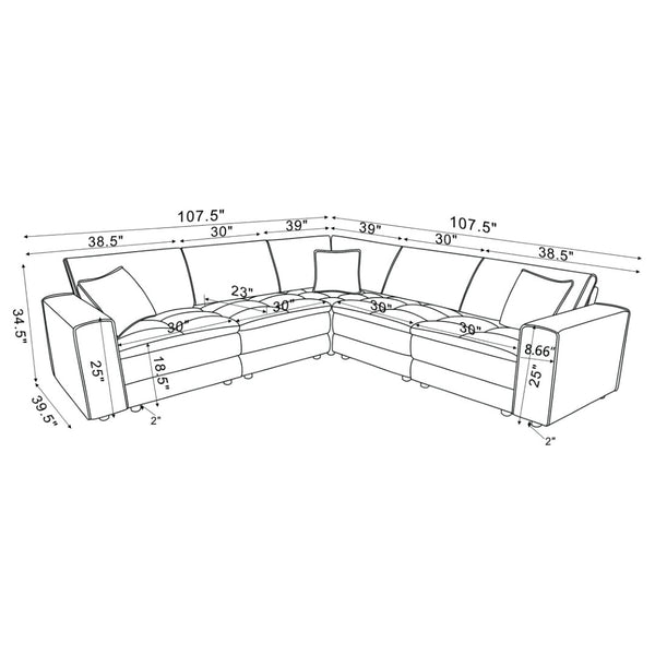English Elm Azure Corduroy Modular Sectional Sofa Retro Tufted Five Piece L-shape Lounge B062S01409