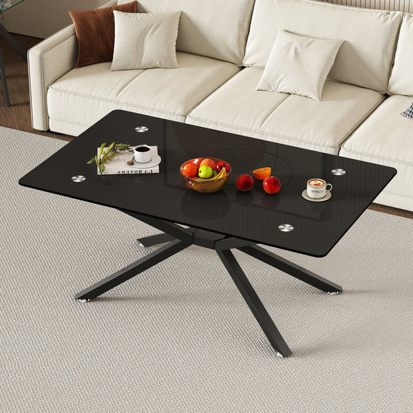 English Elm 39.37" Rectangle Black Glass Coffee Table – Modern Design With Durable Metal Legs For Any Space W241P227961