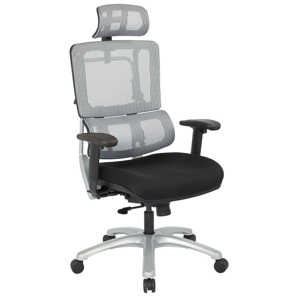 OSP Home Furnishings Vertical Mesh Back Manager Chair with Headrest Lumbar Support and Silver Ergonomic Base 99666SHRS-30
