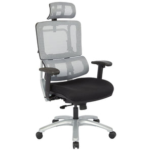 OSP Home Furnishings Vertical Mesh Back Manager Chair with Headrest Lumbar Support and Silver Ergonomic Base 99666SHRS-30