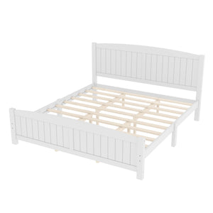 English Elm King Solid Wood Platform Bed with Slatted Support, Modern White Finish, No Box Spring Needed, Sturdy Design Light White W1580P374314