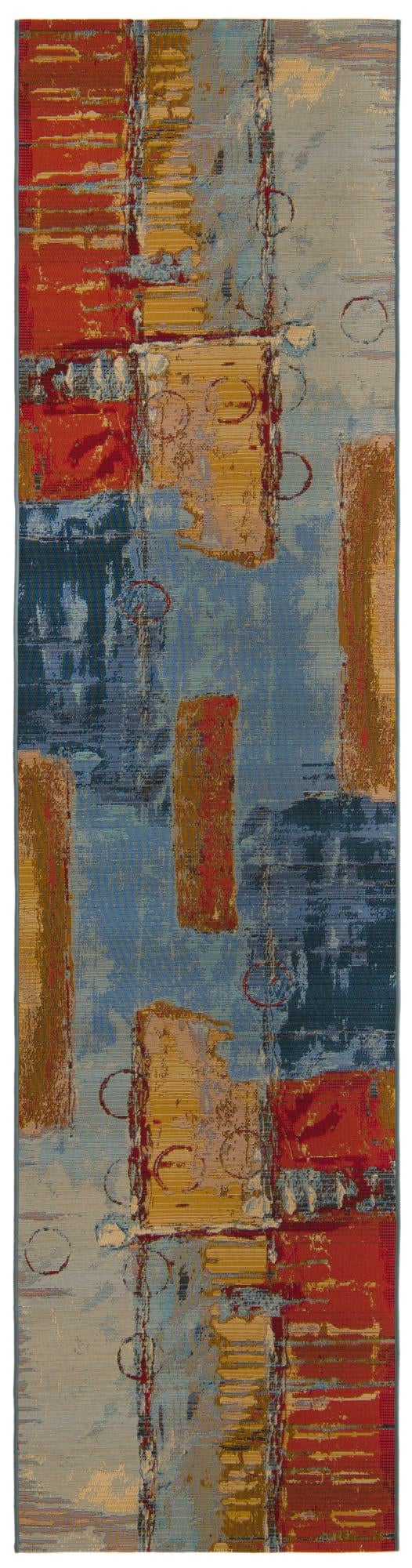 Unique Loom Outdoor Modern Baja Machine Made Geometric Rug Multi, Beige/Blue/Brown/Cream/Gold/Green/Red/Olive/Navy Blue 2' 7" x 12' 0"