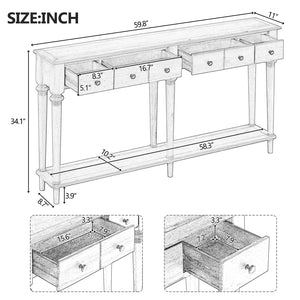 English Elm Trexm Retro Console Table With 3 Drawers and Open Shelf, Perfect For Entryways, Living Rooms, and Hallways (White)