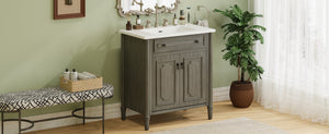 English Elm Christopher Knight Home® - 30 Inches Vintage Bathroom Vanity With Sink – Rustic Gray Cabinet, Soft-Close Doors & Ceramic Top N817P299472G