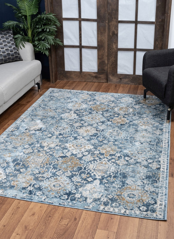 English Elm Noble Blue 5'3" X 7'3" Area Rug – Elegant Navy Low-Pile Design For Living Rooms & Entryways B186P181081