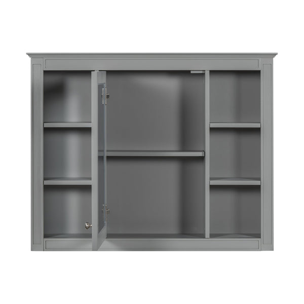 English Elm 36'' Modern Bathroom Vanity Set With Mirror, 2 Soft-Close Drawers, & 6 Open Shelves For Storage N710S236006E