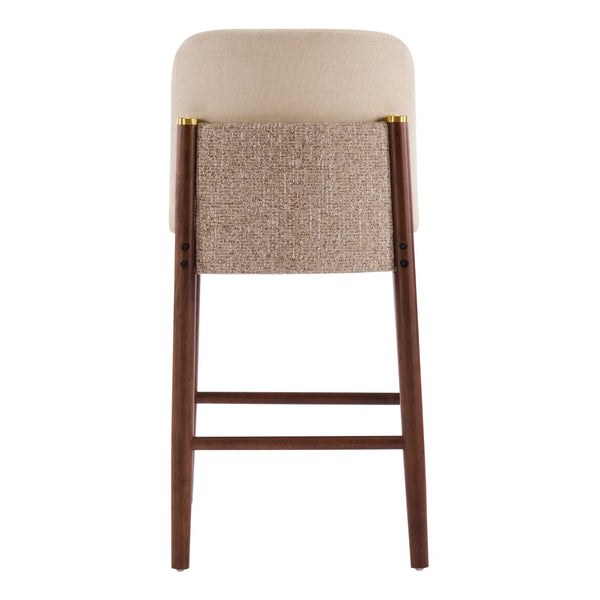 English Elm Lois Rubberwood Counter Stools Set of 2 Beige Upholstered Seats Walnut Frame N775P369557D