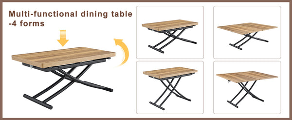 English Elm Table and Chair Set Adjustable Height Mdf Wood Grain Top with Four Linen Dining Chairs W1151S03771