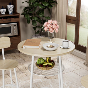 English Elm Bar 3-Piece Dining Set with Stools and Backrests, MDF & Metal Farmhouse Design, Space-Saving Pair White Oak W57868876