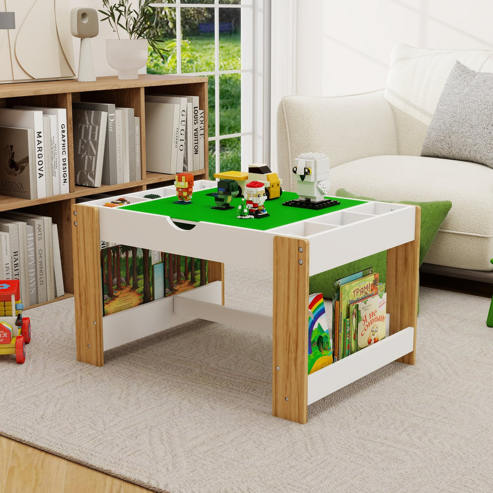 English Elm Kids 2-In-1 Play Table With 7 Storage Spaces, Lego-Compatible Surface, Modern Design For Creative Play W282P182331