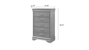 English Elm 5-Drawer Tall Chest Solid Wood Nightstand with Crystal Tufted Handles and Nickel Finish Accent Black 33.86 L x 18.31 W x 51.18 H B011P198810