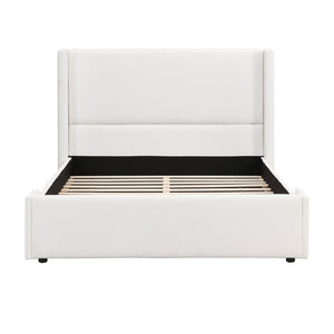 English Elm Elegant Wingback Queen Bed Tall White Fabric Upholstered Frame Architectural Bedroom N769Q370483W