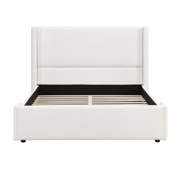 English Elm Elegant Wingback Queen Bed Tall White Fabric Upholstered Frame Architectural Bedroom N769Q370483W