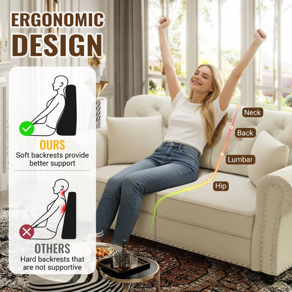 English Elm 82.6"upholstered Velvet Chesterfield Sofa with Button Tufting Nailhead Trim Rolled Arms Beige+White W1885S00370