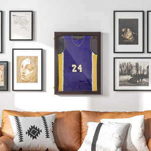 English Elm HOMCOM Shadow Box Jersey Display Case 23.5" x 31.5" Brown UV-Resistant Acrylic with Locks and Hooks W2225P173823