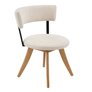 English Elm Modern Beige Fabric Dining Chairs Walnut Rubberwood Base Curved Back Set of 2 N768P391169N