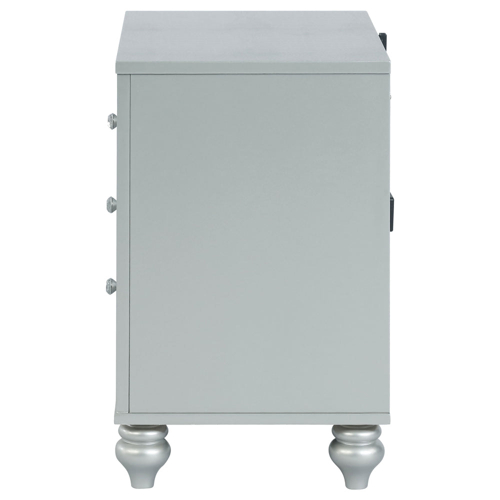 English Elm Menlo Silver Metallic 2-Drawer Nightstand with Mirrored Trim, Crystal Knobs, Felt Lined Drawer & USB Ports B062P378587