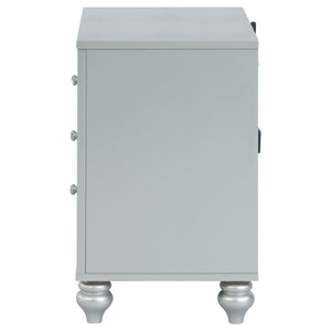 English Elm Menlo Silver Metallic 2-Drawer Nightstand with Mirrored Trim, Crystal Knobs, Felt Lined Drawer & USB Ports B062P378587
