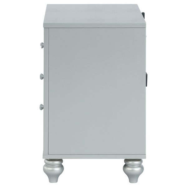 English Elm Menlo Silver Metallic 2-Drawer Nightstand with Mirrored Trim, Crystal Knobs, Felt Lined Drawer & USB Ports B062P378587