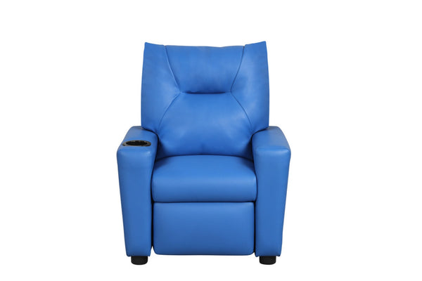 English Elm Evelyne Youth Pu Leather Recliner with Cupholder for Playroom or Bedroom Lounge Blue B2749P413214