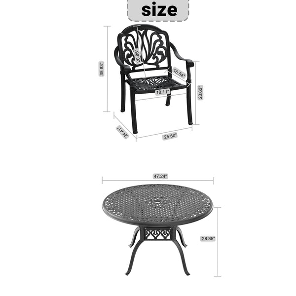 English Elm 5-Piece Durable Cast Aluminum Patio Furniture Set With Brown Cushions For Cozy Outdoor Dining W1710S00133