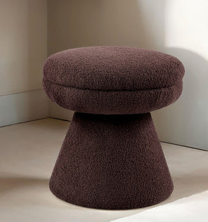 English Elm Brown Mushroom Accent Stool 19"H Teddy Fabric Round Top Pedestal Base Plush Contemporary Cozy Decor B2741P388375