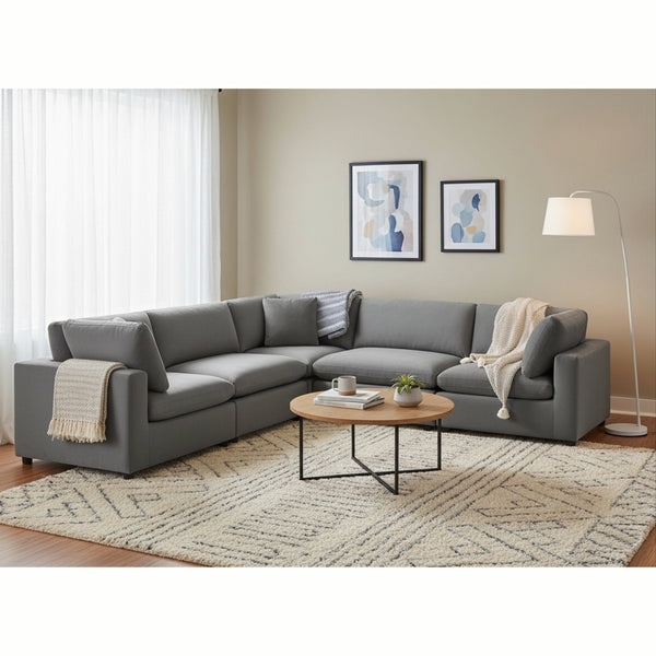 English Elm Caylie Modular 5-Piece Sectional In Charcoal – Versatile Comfort, Stylish Design & Easy Care Solution B050S00025