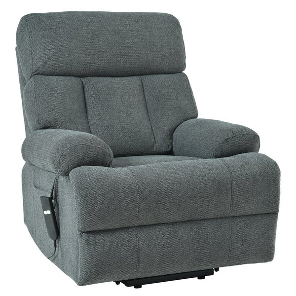 English Elm Oversized Power Lift Recliner Chair with Remote Control, Spacious Fabric Seat and Side Pocket for Comfort and Support Dark Gray W1028P261272