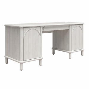 English Elm Selena Whitewashed Wood Veneer Executive Desk with Wireless Charging and Pedestal Storage B2733S00021