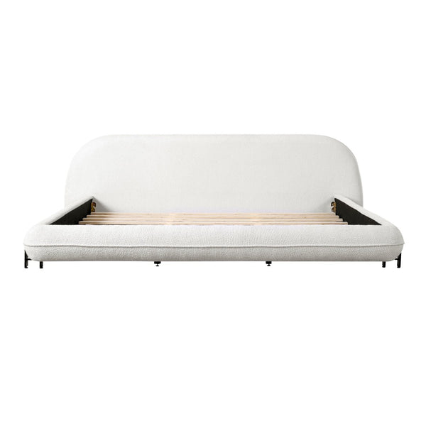 English Elm California King Boucle Platform Bed Curved Sculpted Frame Padded Headboard Bedroom N757C387448W