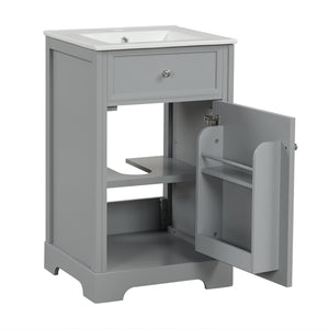 English Elm 20" Bathroom Vanity with Ceramic Sink, MDF Construction, Soft-Closing Door, Storage Rack & Shelf Grey N725P218017E