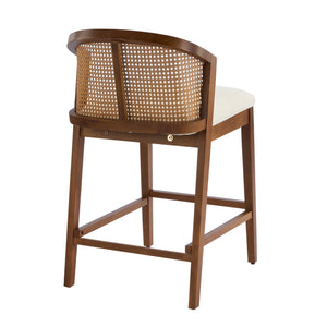 English Elm Christopher Knight Home® - Tatti Plush Padded Counter Stool Set of 2 with Rattan-Accented Curved Back and Wood Frame, Cozy Beige,Walnut N775P271407W