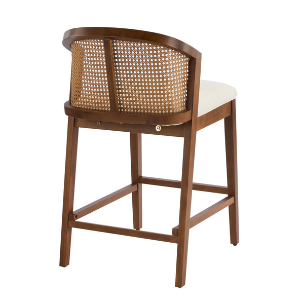 English Elm Christopher Knight Home® - Tatti Plush Padded Counter Stool Set of 2 with Rattan-Accented Curved Back and Wood Frame, Cozy Beige,Walnut N775P271407W