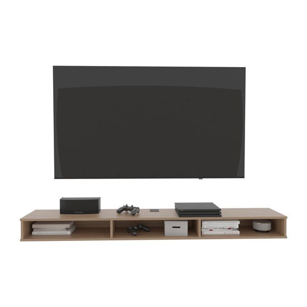 English Elm Luft 71" Wide Floating TV Stand with 3 Open Shelves, Cable Management, Modern Oak MDF Console69 B070P286448