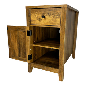 English Elm Farmhouse Nightstand with Charging Station and Barn Door Drawer — USB-C, AC Outlets, Compact Storage Antique brown W1412P230409