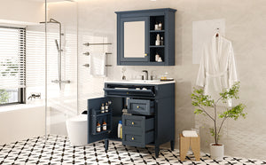English Elm 30'' Bathroom Vanity Set With Mirror & Storage – Modern Freestanding Design, Ceramic Sink & Drawers SW000127AAC-1