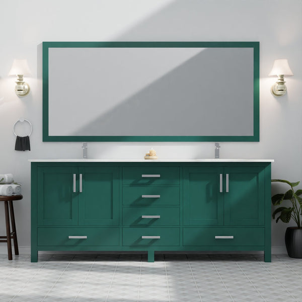 English Elm Green Double Bath Vanity 80" W x 22" D with Cultured Marble Top, Solid Wood, Soft-Close Drawers, Storage B2731P259145