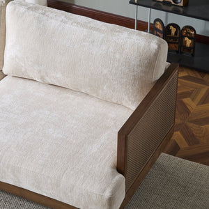 English Elm Christopher Knight Home® - EMIR Bouclé 72" Square Arm 3-Seater Sofa with Cane Rattan Panels, Solid Wood Frame, Cozy Comfort Walnut N773P285909W