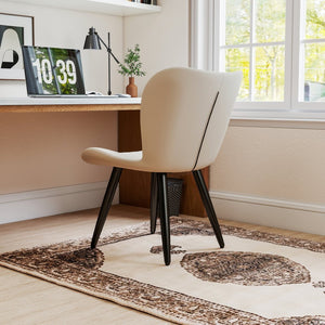 English Elm Set of 2 Armless Faux Leather Dining Chairs with Cushioned Seats and Metal Legs Cream W3316P426939