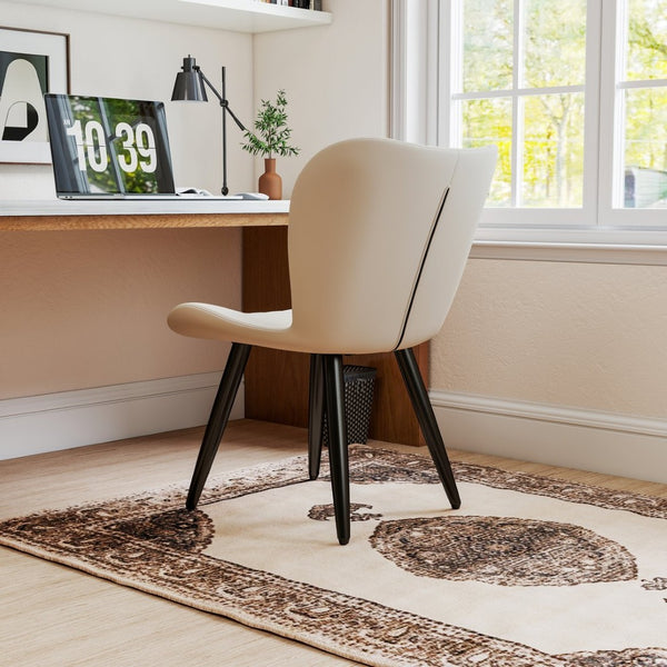 English Elm Set of 2 Armless Faux Leather Dining Chairs with Cushioned Seats and Metal Legs Cream W3316P426939