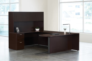 OSP Home Furnishings Napa Executive L Shaped Office Desk with Locking Storage and Integrated Wire Management W/Left  Espresso NAPESP-TYP18L