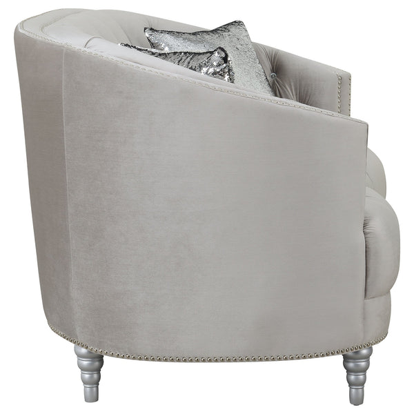 English Elm Colby Grey C-Shaped Tufted Velvet Loveseat with Rhinestone Buttons & Chrome Nailheads for Luxe_rooms (97) B062P357774