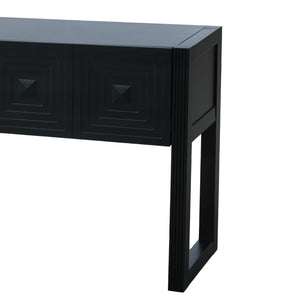 English Elm [video] Art Deco Console Table Geometric Carved Fronts Fluted Legs 3 Soft-close Drawers Black N759P433572B