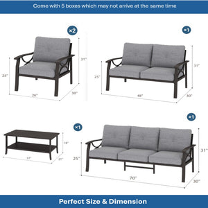 English Elm 5-piece Outdoor Conversation Set Steel Frame Patio Sofa Loveseat Chairs Table Gray B082S00126