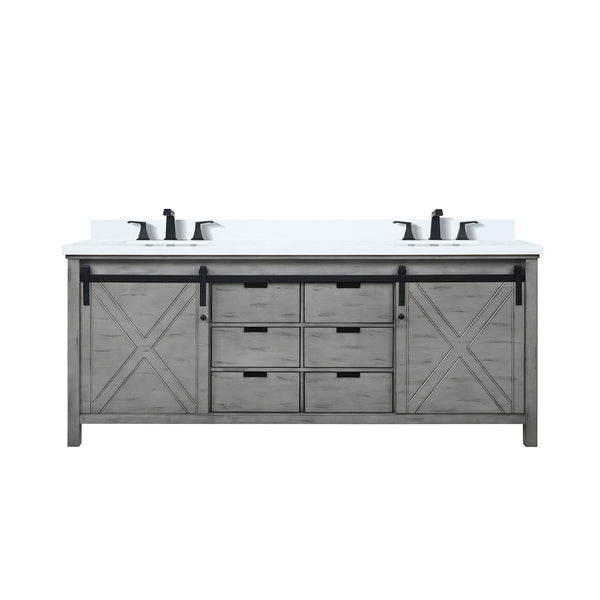 English Elm Ash Grey Double Bath Vanity With White Quartz Top & Matte Black Faucet – Stylish Storage Solution! B2731P260158