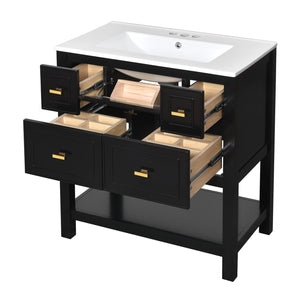 English Elm 60'' Elegant Freestanding Bathroom Vanity Set With Ceramic Sink, Solid Wood Frame & Ample Storage N710SS00004B