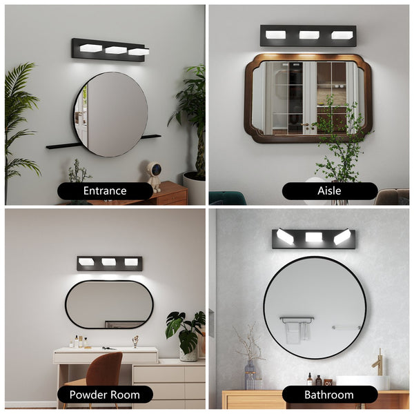 English Elm Led Modern Bathroom Vanity Light Fixture – 3-Light Matte Black With Dimmable Cool White Illumination W2312P374938