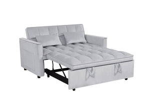 English Elm 54inch Flannel Sleeper Sofa with Double Armrests and Pouch, Adjustable Backrest Converts to Bed Silver grey W1410P251903