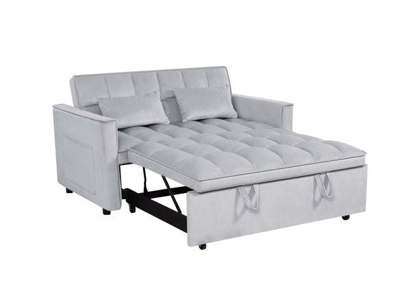 English Elm 54inch Flannel Sleeper Sofa with Double Armrests and Pouch, Adjustable Backrest Converts to Bed Silver grey W1410P251903